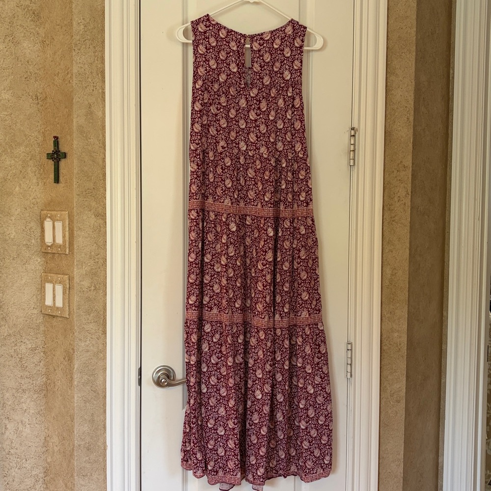 Max Studio Sleeveless Floral Boho Peasant Maxi Dress Pockets Medium Red & White - Picture 7 of 14